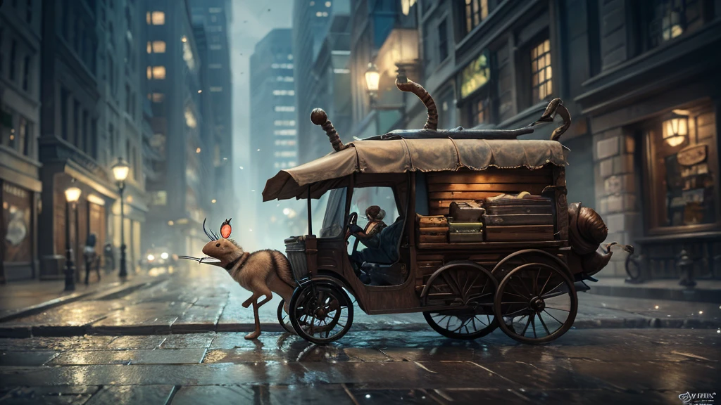 Stunning image of a cute, adorable snail delivering mail. The scene is moody, grainy, and noisy, inspired by detailed fantasy art and digital illustration. Created with Unreal Engine 5, it is hyperdetailed, 3D digital art with sharp focus. It is a masterpiece and fine art piece. Remove any symbols.