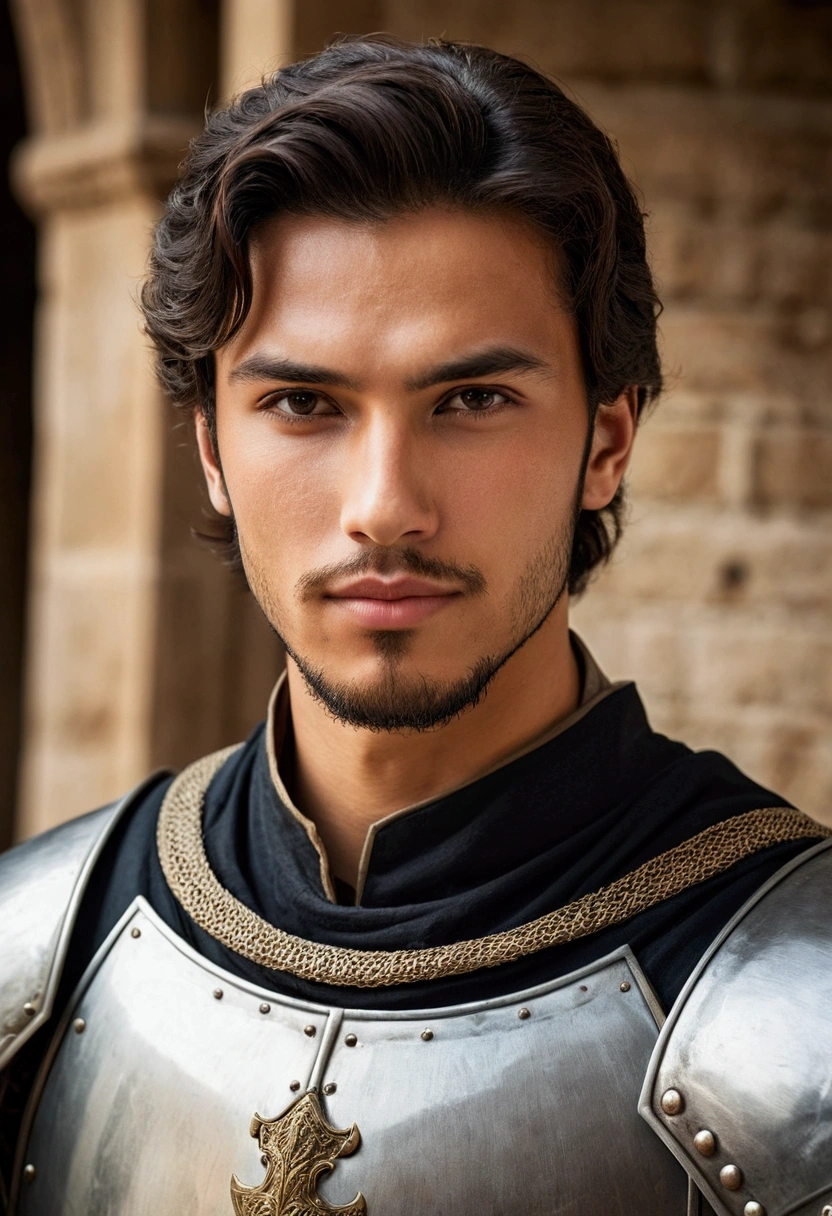 Medieval Knight,Short Beard,casual gesture, Attractive man, Beautiful and attractive face, Beautiful and attractive, Attractive young man, Slim man with light tanned skin., Handsome, Male Model, Strong masculine traits,, Square chin, Kan Yaman 8k,Wide-angle lens,5m ago