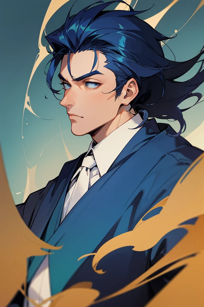 ((masterpiece)),((Highest quality)),((High Detail)),30-year-old male,Handsome Anime,strong,Masculine,Dark blue hair,