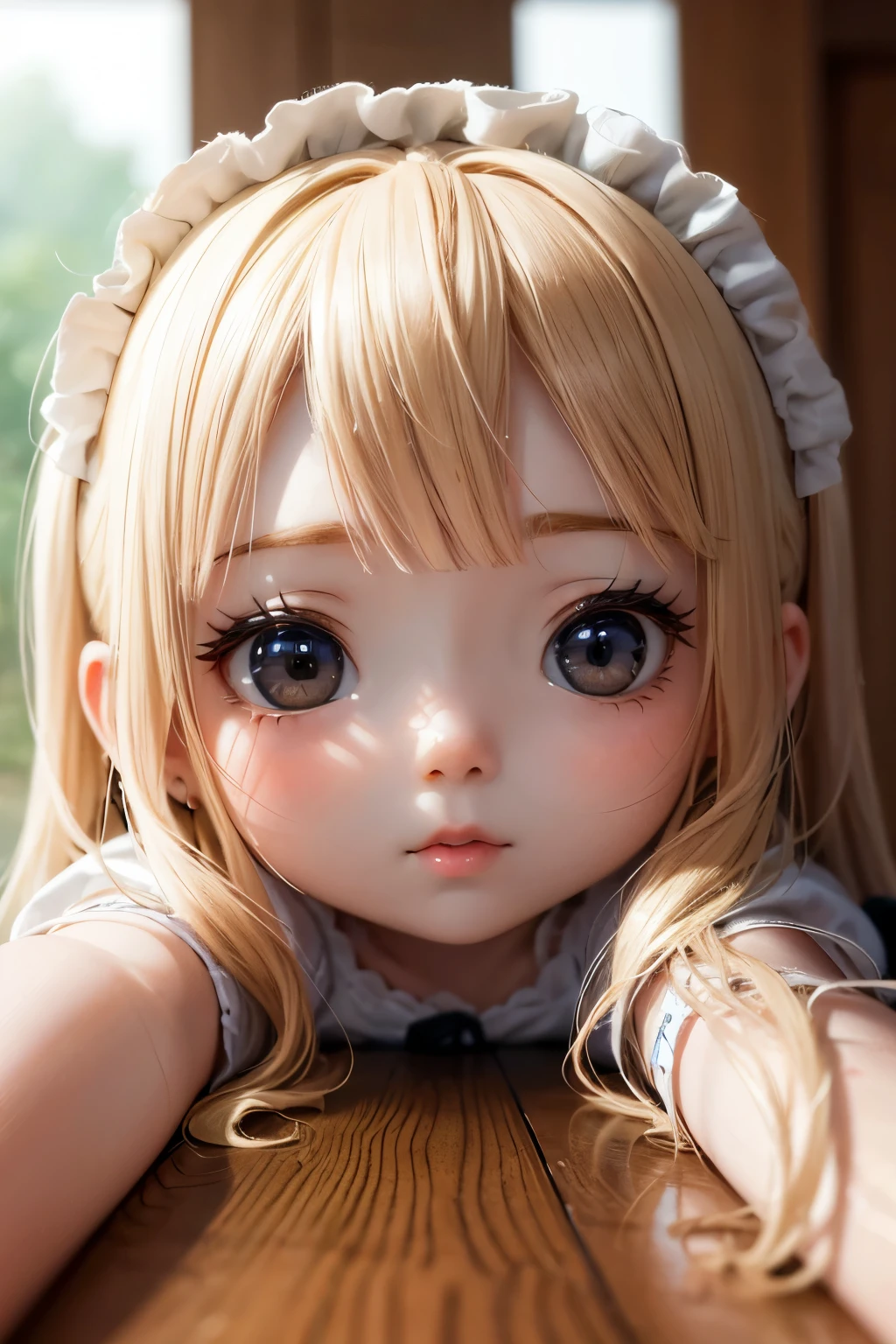 Chibi Girl Doll、bank、river、bridge、Enjoying stretching、Very detailed、Ultra-realistic、Photorealistic、8K、Hyperrealistic、masterpiece、Beautiful detailed eyes、Beautiful detailed lips、Very detailedな顔、Long eyelashes、Beautiful young girl、Calm expression、Warm colors、Beautiful lighting、Cinematic、Intricate details、Bright colors、natural environment、Lush vegetation、Soft Focus、Depth of written boundary
