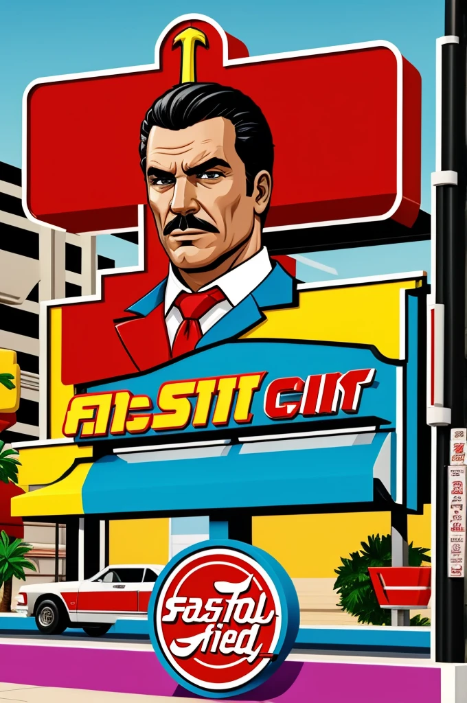 Fast food chain logo called SR City Fast Food with style from Gta Vice City the video game