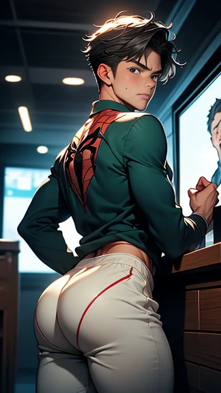 peter pan disney boy male inserts his dick into spiderman's ass(masterpiece: 1.3), (Maximum resolution: 1.2), (ultra high definition TV: 1.2), cinema light, 8K resolution, detailed facial features, focus on the face, Perfect style, cute face, accurate, Anatomically correct, beautiful eyes, Beautiful ass、 shiny skin, fair skin, Glossy skin、Glossy lips、 (embarrassed look: 1.2), guy、20 years old, Flashback shot of the rear loam、Bottom angle, Low - Angle, from behind, Handsome, loose and wrinkled white panties, blush、humiliation、impatience、Tears、embarrassing、surprised expression、anger expression、glare、 (disney boy:1.2)、soaking wet、drooping cum、cum in ass、cum on thigh、drooping cum、nice ass open panties、disheveled clothes