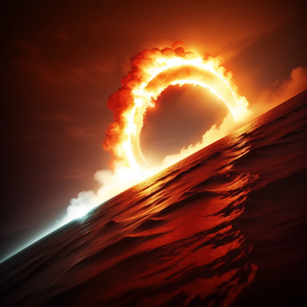 Contamination is rapid, waters，Armageddon，monsters in the sea，Wasteland，The end of the world，blood red colored sky，8K，