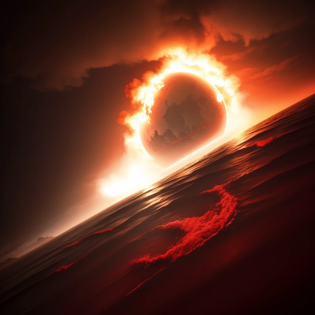 Contamination is rapid, waters，Armageddon，monsters in the sea，Wasteland，The end of the world，blood red colored sky，8K，