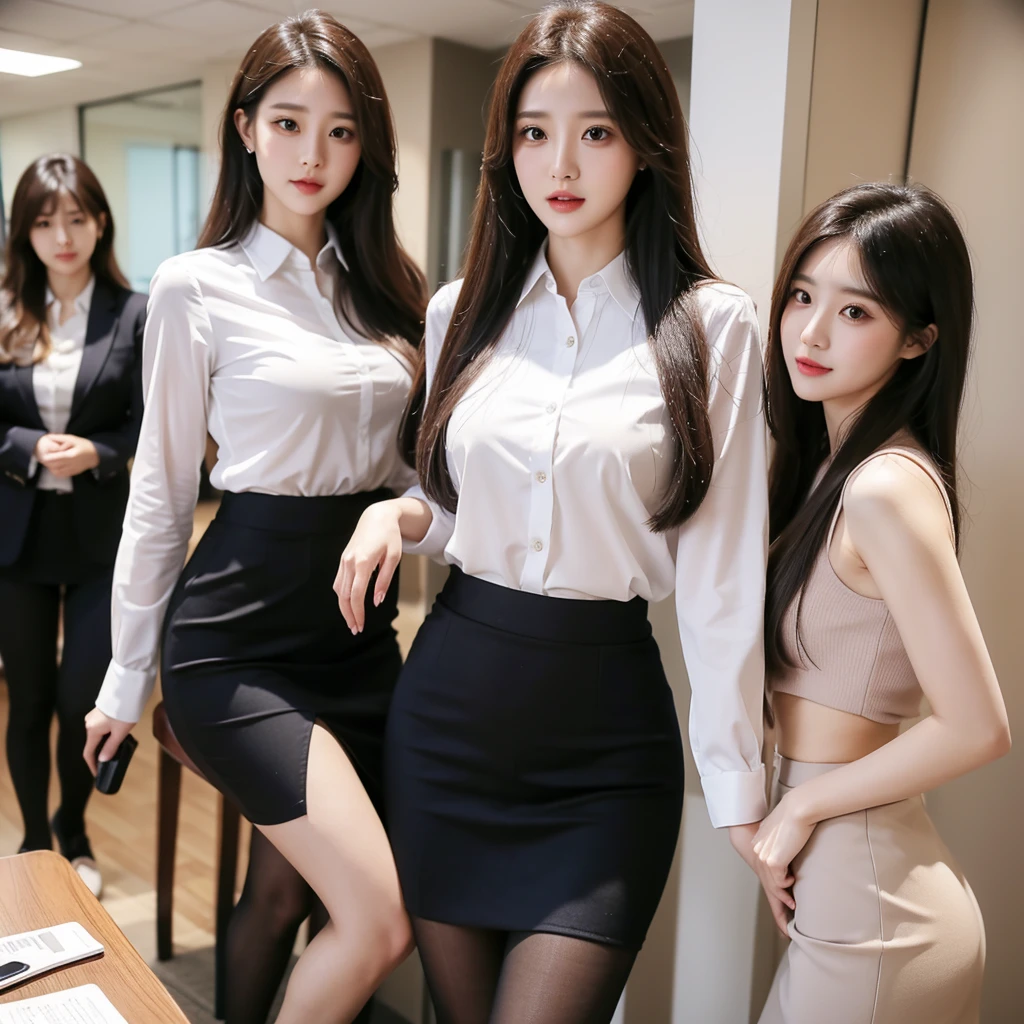 Beauty、BeautyOL、Detailed face、Realistic、beautiful girl、Beauty、Office Lady Uniform、beauty、Beautiful woman、Narrow waist、Handsome woman、Tight skirt look、suit、Sexy pose、Tight mini skirt