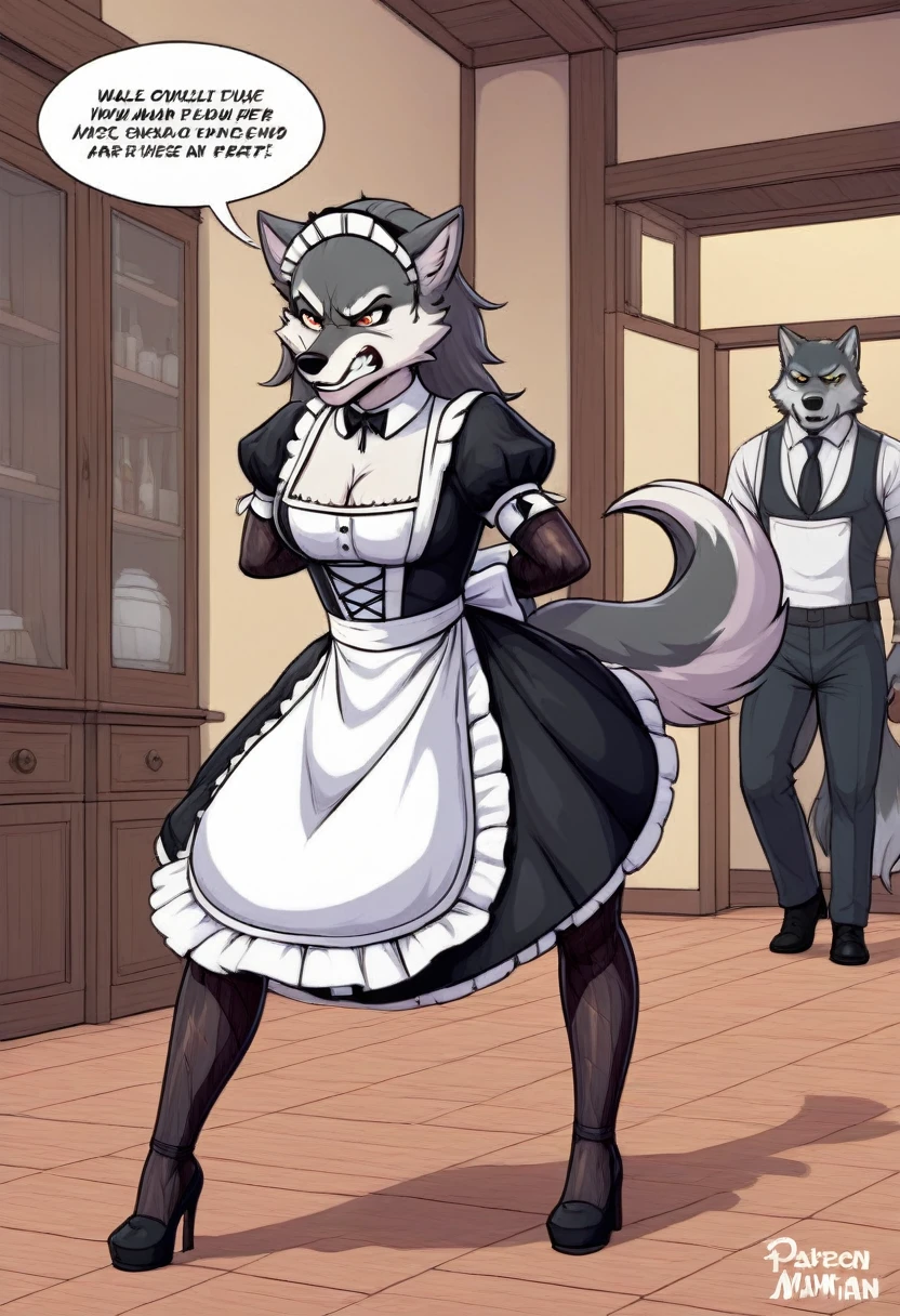 Wolf Man bodystocking  walk works as a maid angry 
