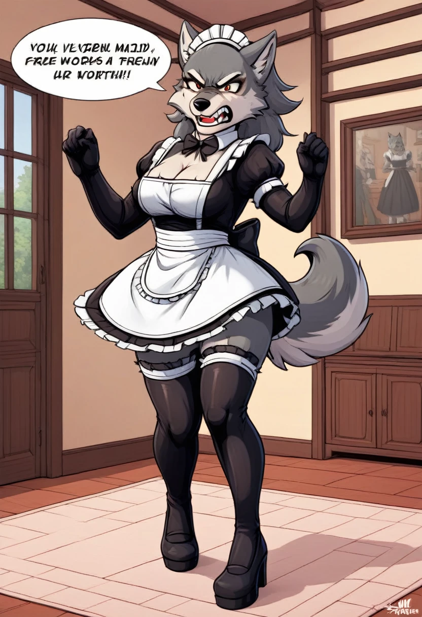 Wolf Man bodystocking  walk works as a maid angry 
