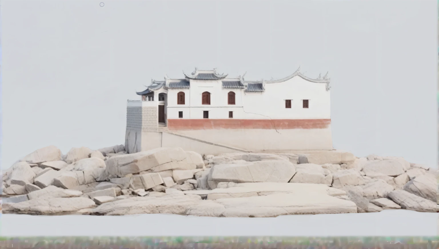 There is a small building on the rocks in the water, inspired ZHANG Kechun, ZHANG Kechun, Inspired by Zhou Jichang, Inspired by Fei Danxu, zhuoxin ye, Ruan Jian, Jia Ruan, wei wang, by Li Zai, wangliang, by Liang Kai, mingchen shen, Inspired by Wen Zhengming