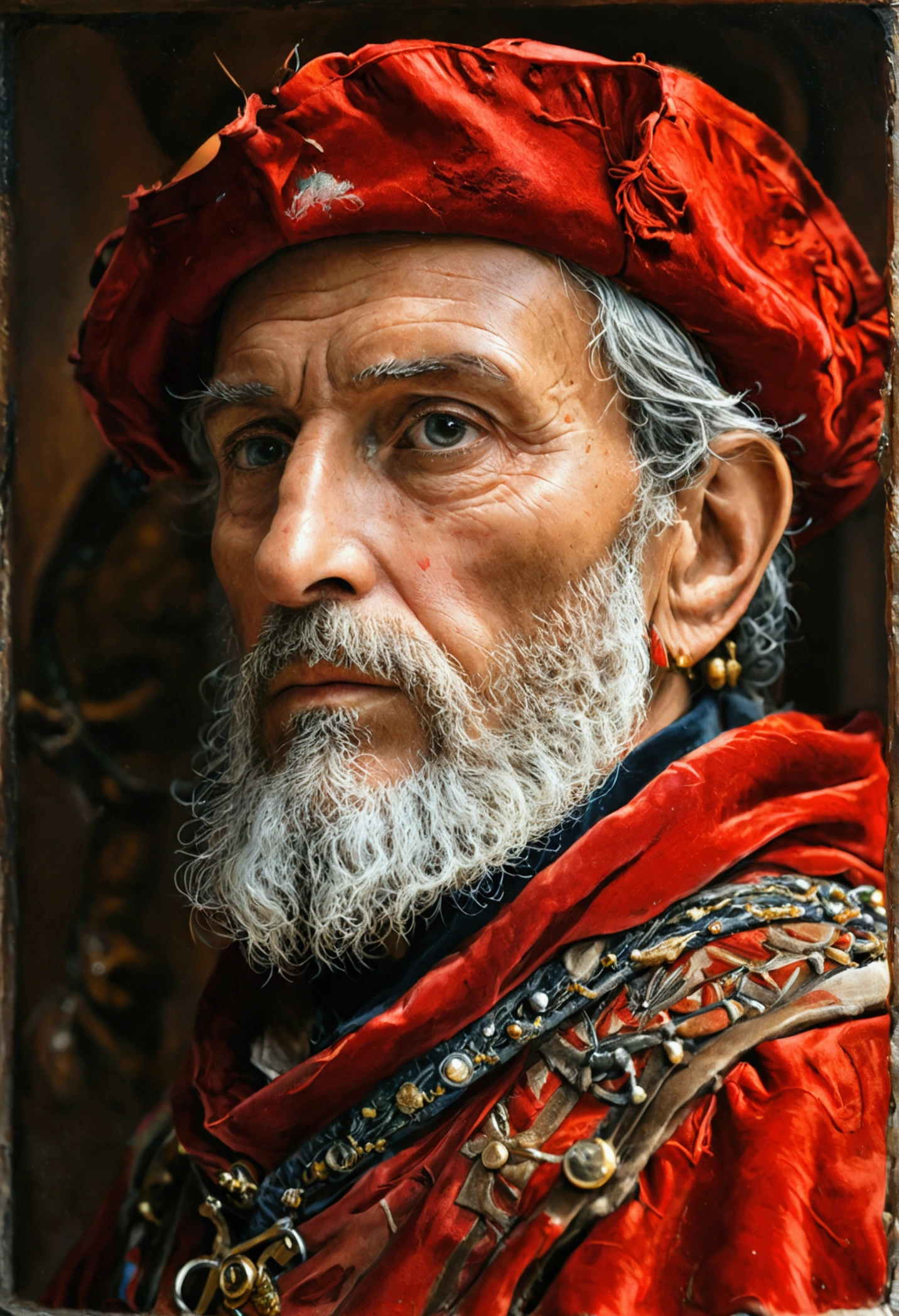 man of the year 1492, navigator, who discovered america, middle-aged between 40 and 50 years, of Genoese Italian origin