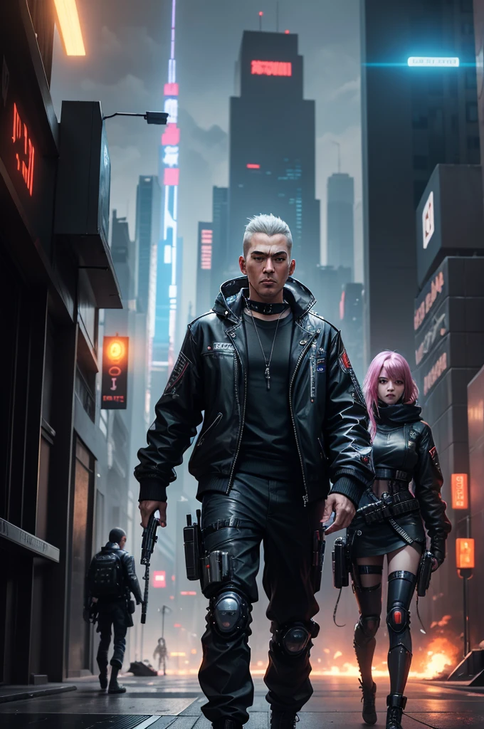 cyberpunk people, cyberwar, cybernetic world, futuristic guns