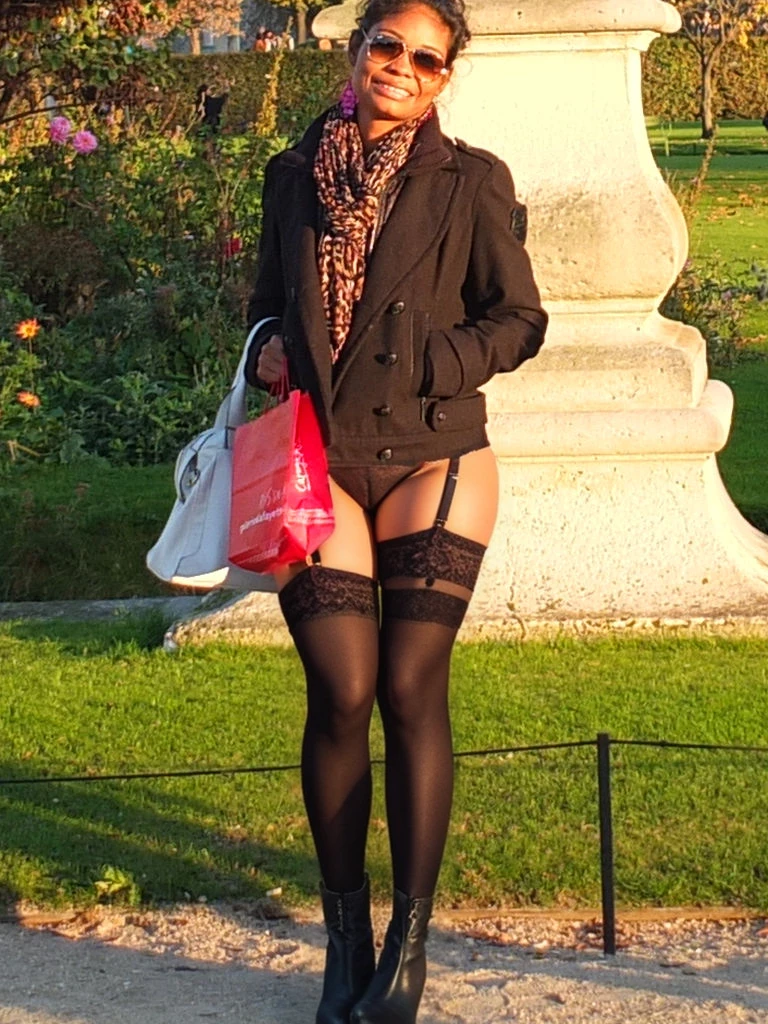 nude, african, (red stockings), red lace garter, (leather varnish ankle boots), red material, photo