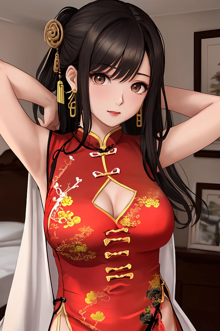 A tragic historical drama in 8k live-action style: Beautiful palace secrets　Beautiful 10 year old Chinese Kung Fu Princess with long black hair is forced to give a handjob　Breast milk overflows from the nipples　Gorgeous embroidery, Ultra glossy, She is wearing a shiny red top and bottom long sleeve floral pajama kung fu suit....　　She looks distressed