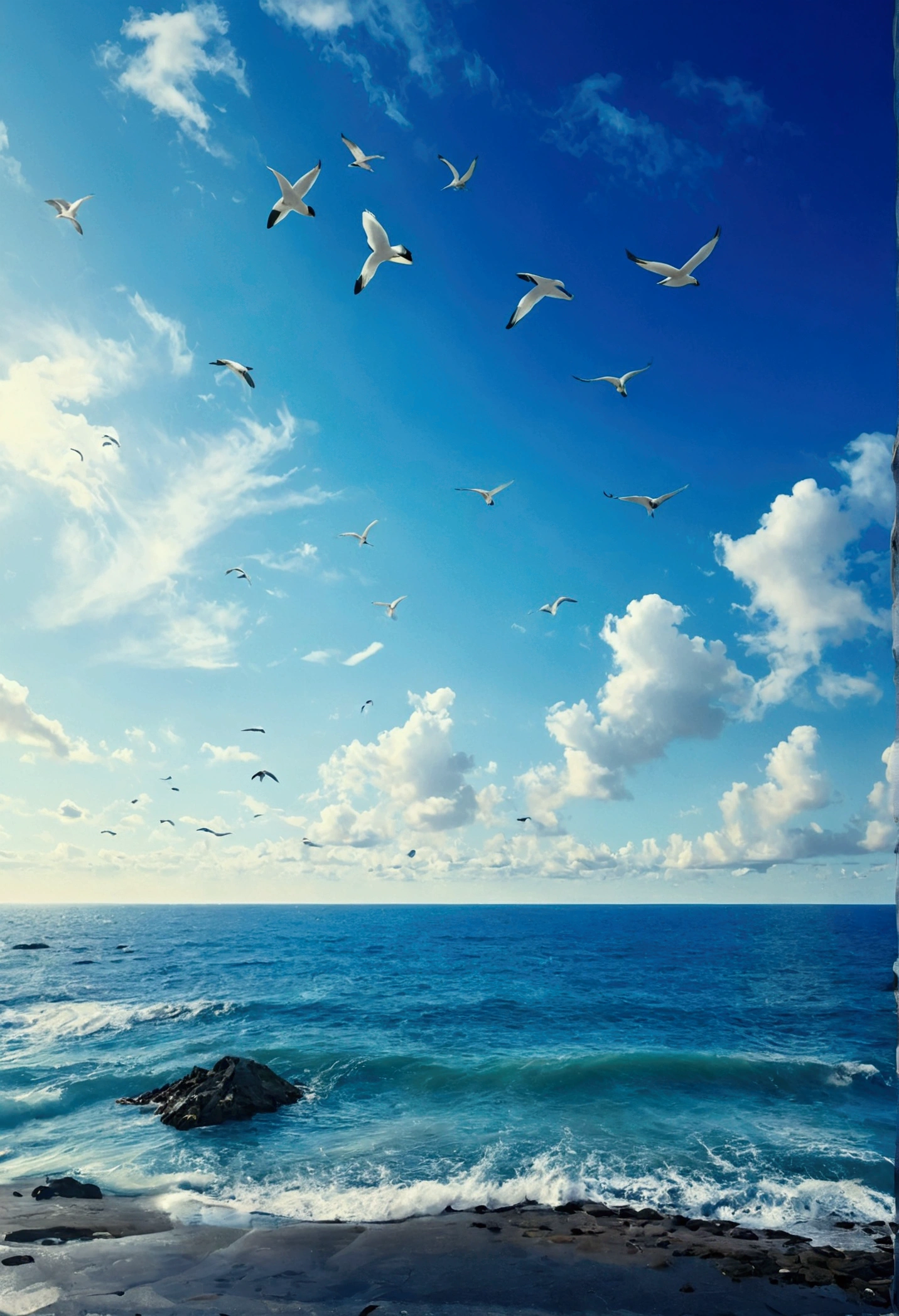 blue sky,Baiyun,Birds in the distance,Ocean,Vast image,Vision