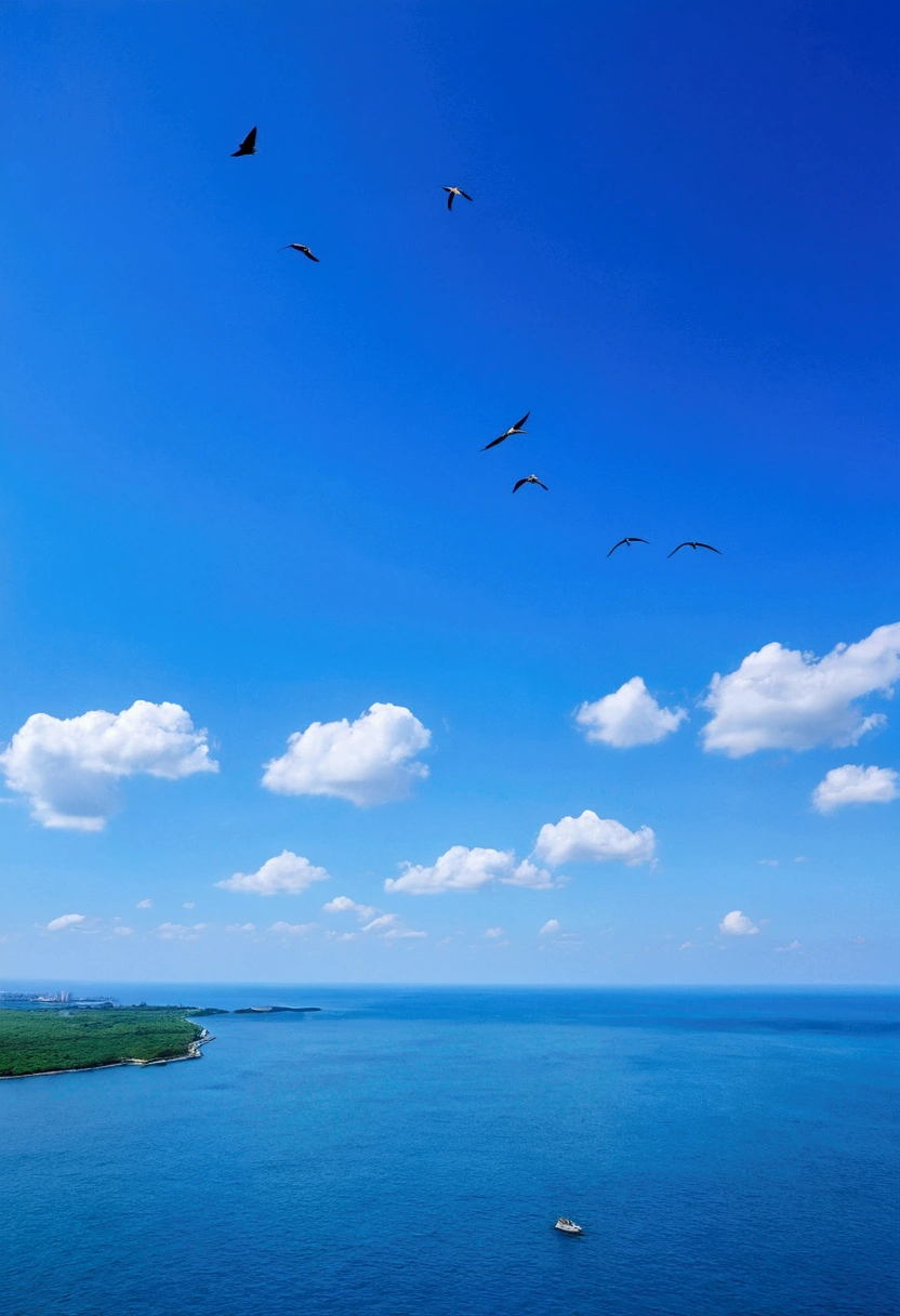 blue sky,Baiyun,Birds in the distance,Ocean,Vast image,Vision