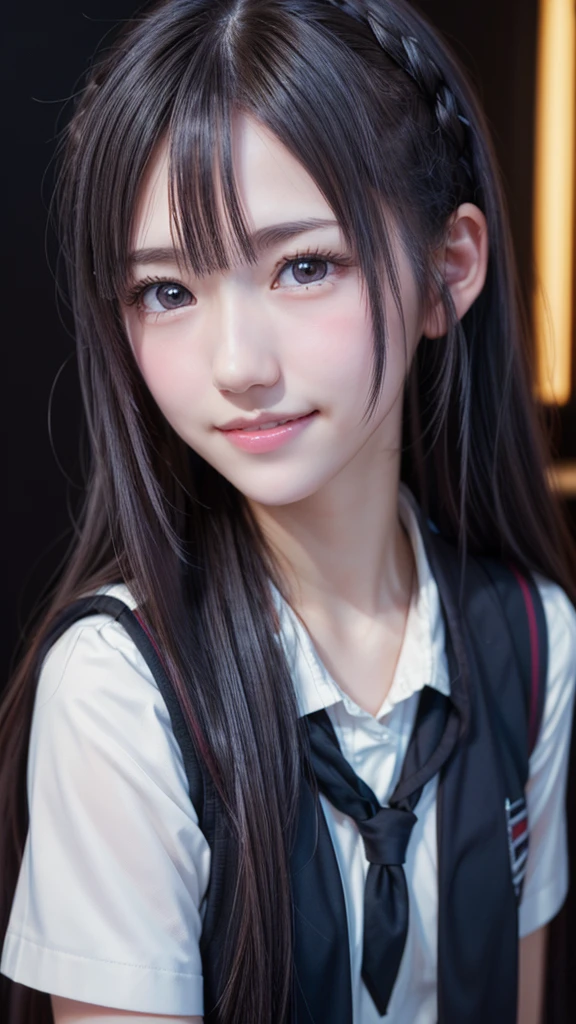 1 Girl, So cute, Great face and eyes, (Beautiful lovely smile), (Very detailed美しい顔), Bright and shiny lips, Keep staring at me, so beautiful, (school uniform:1.3), (Highest quality:1.4), (super high quality), (Very detailed), (Surreal, Photorealistic:1.37), Real skin texture, 8K wallpapers incorporating highly detailed CG, RAW Photos, Professional photos, Cinema Lighting,