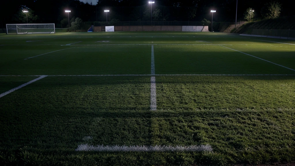 ((landscape)) ((motivating)) football field (( spotlights are seen))