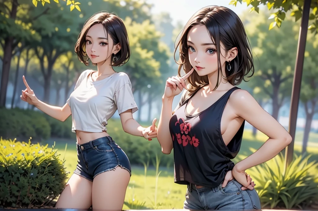 (masterpiece:1.2, highest quality), (Realistic, photoRealistic:1.4), Beautiful illustrations,
View your viewers, whole body, Front view:0.6,
1 girl, Japanese,, Hair fluttering,, bangs, amount,Beautiful Hair, Beautiful Face, Beautiful details, Beautiful clavicle, Beautiful body, Beautiful breasts, Beautiful thighs, Beautiful feet, Beautiful fingers,((Random scenery)),
((Random hairstyle:1.5)),((T-shirt shorts)),((Wink)),((Small breasts)),((Forehead Baring))