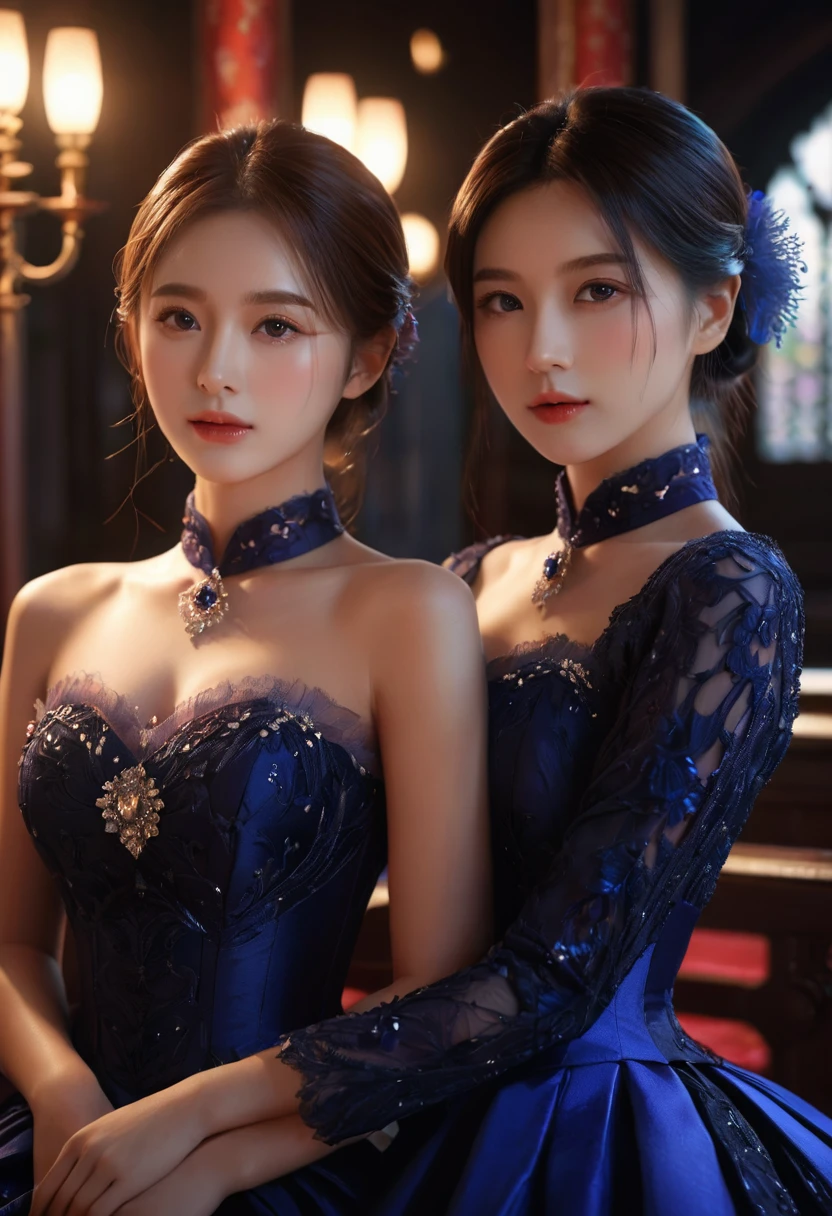 A detailed, high-quality Stable Diffusion prompt for the given topic would be:

two girls, roromiya, ririchiyo, ascot, (best quality,4k,8k,highres,masterpiece:1.2),ultra-detailed,(realistic,photorealistic,photo-realistic:1.37),extremely detailed eyes and face,longeyelashes,beautiful detailed eyes,beautiful detailed lips,beautiful dress,intricate details,cinematic lighting,vibrant colors,dramatic lighting,fantasy,digital art