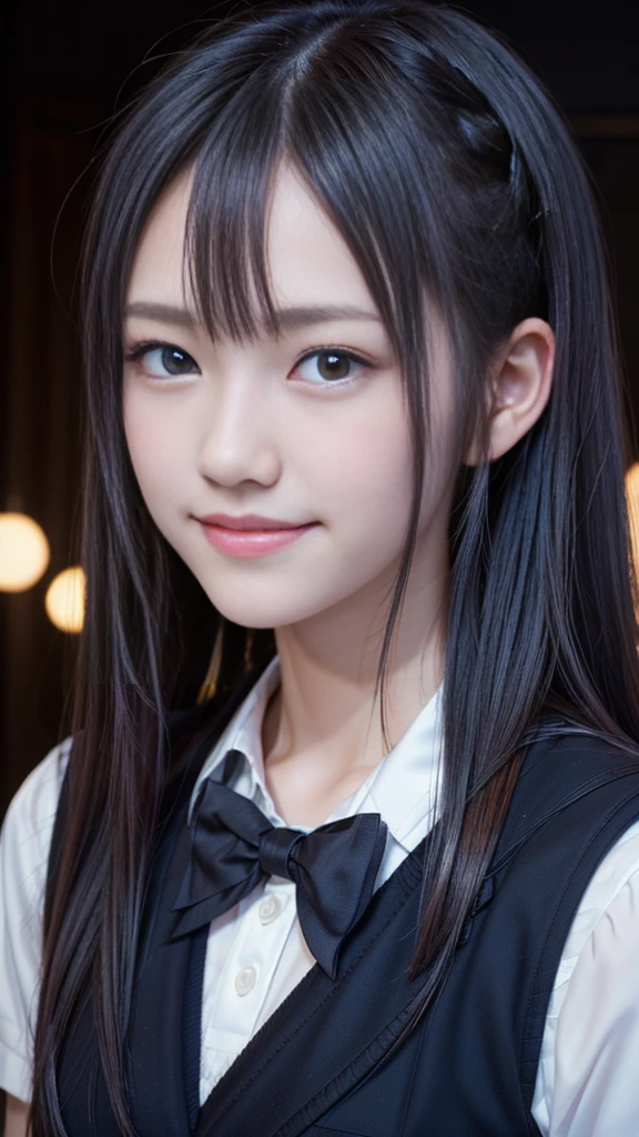 1 Girl, So cute, Great face and eyes, (Beautiful lovely smile), (Very detailed美しい顔), Bright and shiny lips, Keep staring at me, so beautiful, (school uniform:1.3), (Highest quality:1.4), (super high quality), (Very detailed), (Surreal, Photorealistic:1.37), Real skin texture, 8K wallpapers incorporating highly detailed CG, RAW Photos, Professional photos, Cinema Lighting,