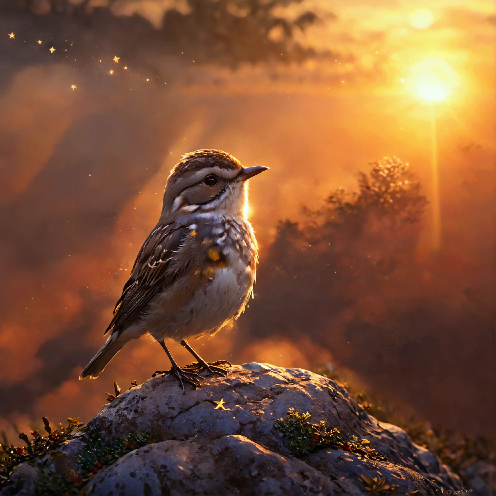 sunset、Ocean、star、forest、stone、like a dream、beautiful、bird
