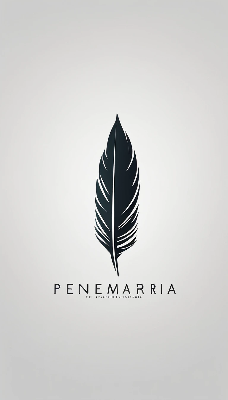 A minimal, modern, simple, cinematic logo design for the brand “Penamemoria". Create a modern, minimalistic, high-quality, logo of a bird feather