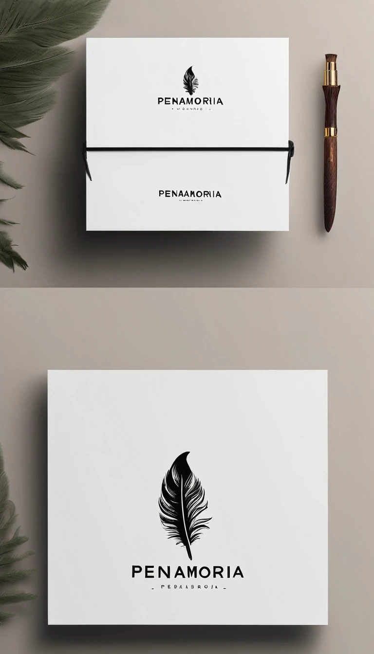A minimal, modern, simple, cinematic logo design for the brand “Penamemoria". Create a modern, minimalistic, high-quality, logo of a bird feather
