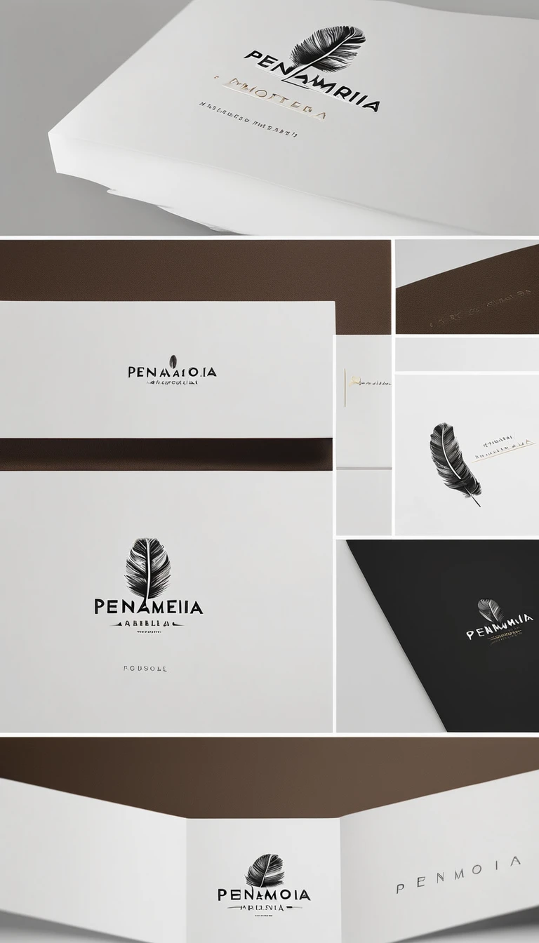 A minimal, modern, simple, cinematic logo design for the brand “Penamemoria". Create a modern, minimalistic, high-quality, logo of a memory feather. The logo must be convey a sense of dreams, stories, memories, music and imagination.