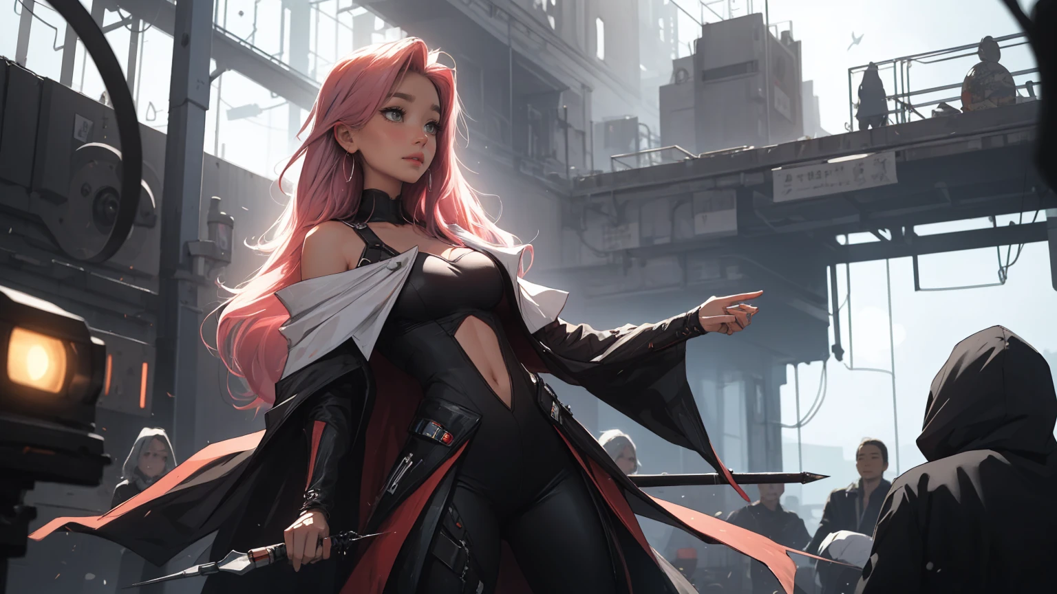 closeup, 1 girl, alone, [dark blue and pink hair: blue and pink hair:0.2], cyberpunk, hightech, w, mechanical parts, looking at the audience, black eyes, Long hair, glowing laser supertech jumpsuit for women, mechanical body parts in cyberpunk, with tattoos, wnere, Glowing laser earrings. high contrast, natta, black, [freckles:0.9], Reflective transparent rainbow, Long hair, , white skin most beautiful korean woman face, seductive expression, (relaxed posture: 1.5), Eva, complex background, Sony a6300, extremely beautiful and adorable anime illustration, with a cinematic perspective，(relaxed posture: 1. 5), Eva, complex background, Sony a630、Anisotropy filtering、deep champaximum definition and sharpnesulti-channel textures、Albedo and specular maps、Surface coloring、Precise simulation of the interacn light and matter、proporções perfeitas、I make octane、two-tone light、big opening、Low ISO、White balance、the rule of thirds、8K RAW、. She is in a dynamic, action-oriented pose, holding dual daggers with an ethereal glow. The background should be a dark, mystical forest or an ancient, ruined temple, with a moonlit sky casting an eerie glow. The overall style should reflect the detailed, fantasy-rich art of Lineage 2, with vibrant colors, dramatic lighting, and a sense of magical realism.、permission 8k、complex parts、Toned waist、Wide buttocks、Эффект Тиsuter piece、top quality、Highest standards、Highest image quality、table、complex parts、A high resolution、depth of field、natural soft light、professional lighting、about, standing, very long hair, cowboy shot, brilliant, brilliant hair, (night:1.2),Dreamy, [[gentle fingers and hands:0.55]::0.85],(detailed fingers),),(emotional),(breathtaking),(main part:1.2) whole body.), (Anime Style), (Super Detailed), (brutal), (uhd, HDR), (8K), (High Resolution: 1.2), (Complex and Beautiful: 1.2)