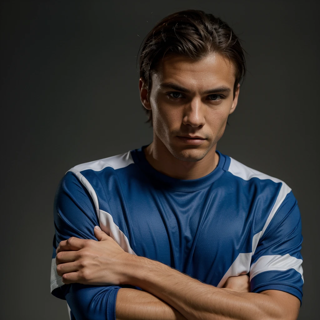 soccer man arms crossed ((realist)) ((High Definition)) ((imposing))