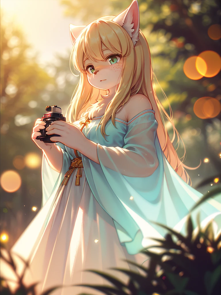 (Leica Sumilux f1.4 75mm , low Latitude old color negative film , cross process , bokeh, flare, chromatic aberration , soft focus, (Shallow focus) , soft glow , Maximum aperture, High Key , Transparent depiction) , blond Mature wolf Woman , hide with hand , (freckles:0.7) , in the Brothel , (Spirit photography) , (Holding two big peaches:0.8)