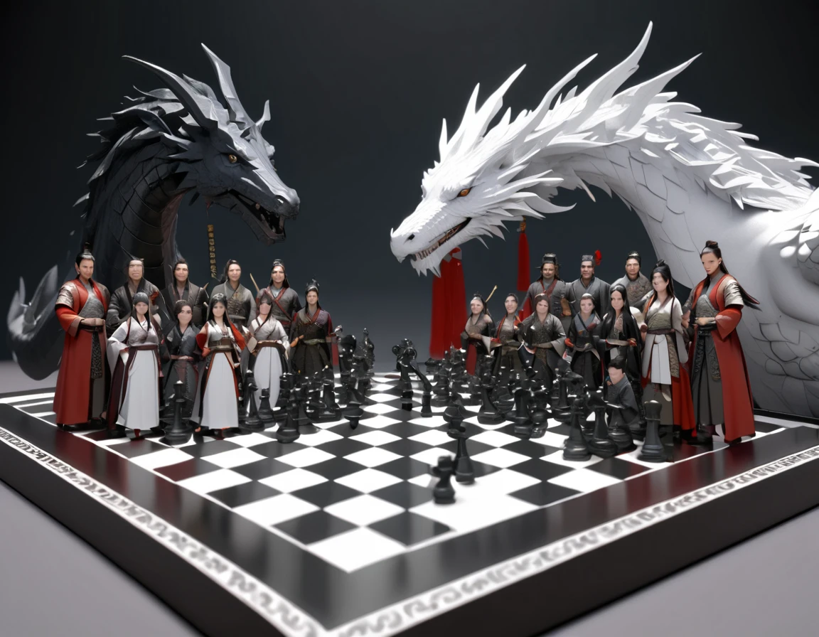 Confucius,White Dragon and Black Dragon,Ying Yang,Ahime,Three Kingdoms,3D cartoon,Confuciusใส่ใส่ชุดจีนโบราณ,chessboard