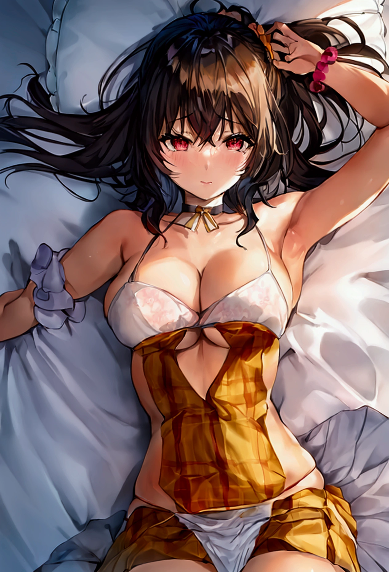 This is a very detailed masterpiece. Tsubasa Hanekawa from the Monogatari series is crawling on all fours on the bed with her butt facing us. The face of a female in heat is sexy, and the shape of her buttocks that can be clearly seen from above her skirt gives off a very feminine and sensational charm.