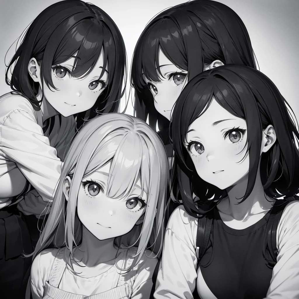 An illustration、monochrome、three people（In the upper left corner is a man、In the upper right corner is a woman、woman in the center）、Don&#39;t change the pose、The one in the upper right corner is holding a staff.、The top left corner is holding a Nyoibou.、The woman in the center is holding a rosary.、The woman in the center is Tripitaka from Journey to the West.、chinese style、Beautiful men and beautiful women