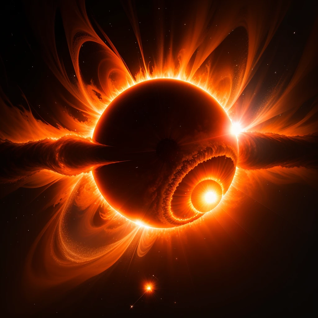 Solar flare explosion, Close to the surface of the huge sun, Particularly clear, Solar corona , Beautiful, spectacular. Spectacular panorama rendered in 3D, realisitic、Photoreal、Solar plasma、Images close to the surface of the Sun
