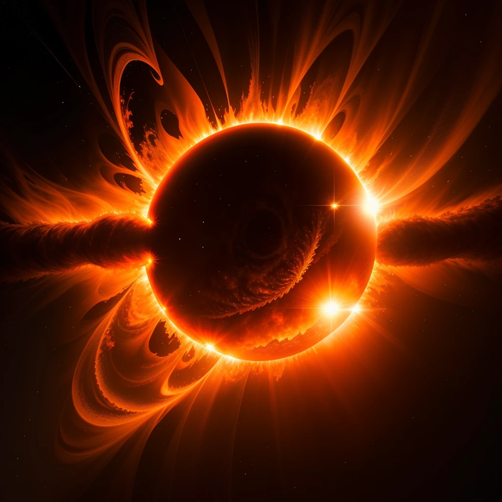 Solar flare explosion, Close to the surface of the huge sun, Particularly clear, Solar corona , Beautiful, spectacular. Spectacular panorama rendered in 3D, realisitic、Photoreal、Solar plasma、Images close to the surface of the Sun