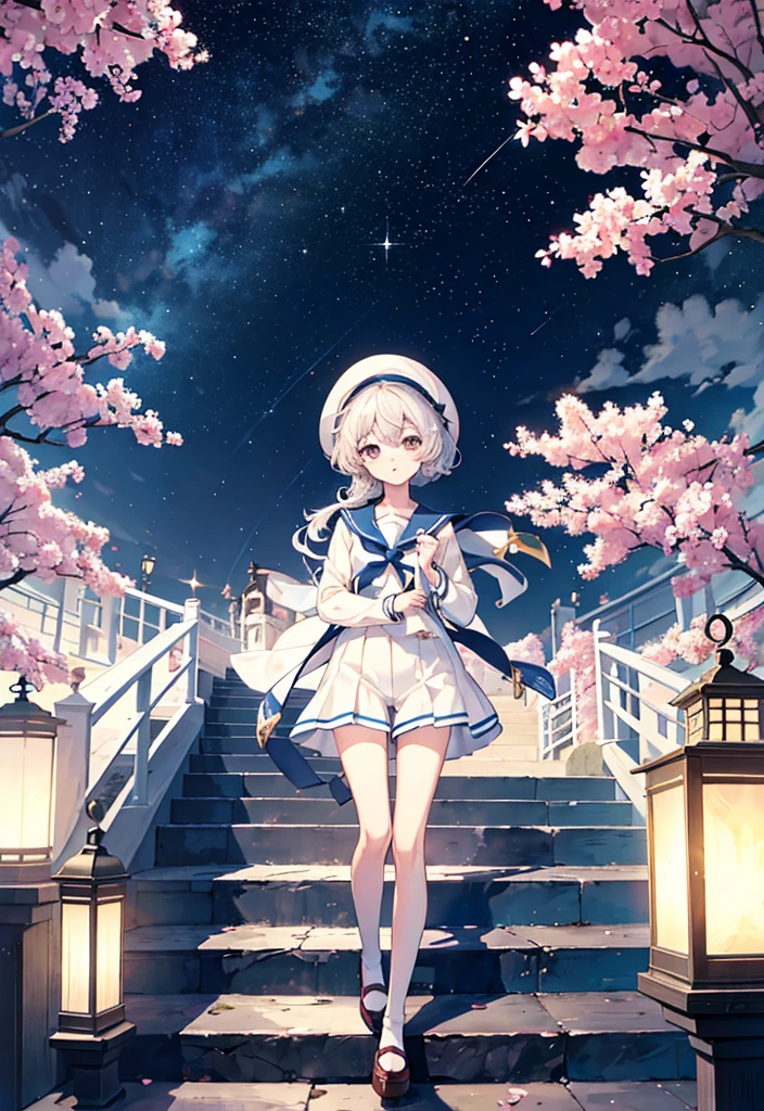 Masterpiece、Breathtakingly beautiful、Beautiful illustrations are generated randomly、Gacha UR、Campanella、star、white hair、Two boys、Beautiful Boy、10Age、Sailor suit、Sailor hat、Shorts、Cassiopeia、star座地図、I can't believe how beautiful it is、High sense、starのアクセサリー、 Sock Garter、Product design、Production Art、The perfect shot、Sparkling☆、Galaxy Waterfront、art、aesthetics、Festival、Cat