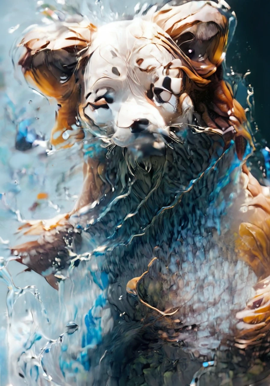 (masterpiece, high quality, 最high quality, Official Art, Beauty and aesthetics:1.2),water element,a dog made of water,water,(dog:1.2),