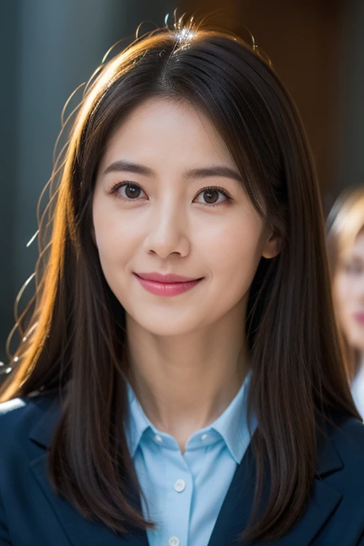 long Brond Hair、straight haired、Bright brown eyes、infp young woman、physician、Thin、cute little、Innocence、Photorealsitic、lensflare、looking at the viewers、shinny skin、Uniforms、intricate-detail、masterpiece、top-quality、cinematric light、hight resolution、A detailed eye、detailed facial features、full body Esbian