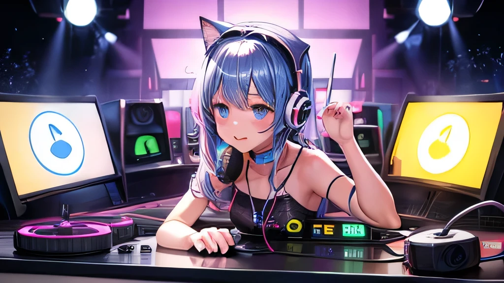 DJ cat girl used headset