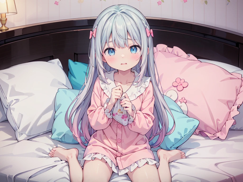 (masterpiece,best quality,best quality, masterpiece),my own, , , (适合任何Pillow背景的光影)), 穿着pink pajamas可爱女孩在Pillow上摆姿势 ,pajamas,,(很多Pillow),Soft cushion,,,,很多Pillow,,,(Pillow),(A tail),,(充满细节的Pillow),(Love around the protagonist),Steam,,(Pillow),(palace),(Palace bedroom),(Pillow),柔软的Pillow,,(Classical European style bedroom ),(excited,shy person,Lack of expressiveness,),,, ((Maximum resolution)), artwork, ,,,(Interior of the palace),,(Deluxe Rococo Canopy King Bed),在一張又大又寬敞of beds上,(),,,,Luxurious curtains with ornate ruffles and ribbons surround the bed,((((There are many pillows piled on the bed)))),Detail of Quilt,詳細of beds單,Ruffled Bed Skirt,Deep Bed,Background with depth,((详细的Pillow)), ((((大量的Pillow)))),,,详细的软Pillow,,((女孩正躺在许多柔软的Pillow上,周围有许多Pillow)),。Many small feathers fluttering、 带褶边和缎带的长裙pajamas、In a huge, Large canopy bed、Soft pink sheets and quilt、色彩鲜艳的柔软Pillow、很多带褶边的Pillow和带褶边of beds裙、Soft tones,of beds、Ruffled curtains around the bed.。Delicate face。Background with depth,(sagiri_izumi,Izumi Sagiri),grey hair, long hair, multicolored hair, blue eyes, 1girl,,,pillow humping, humping,pink pajamas