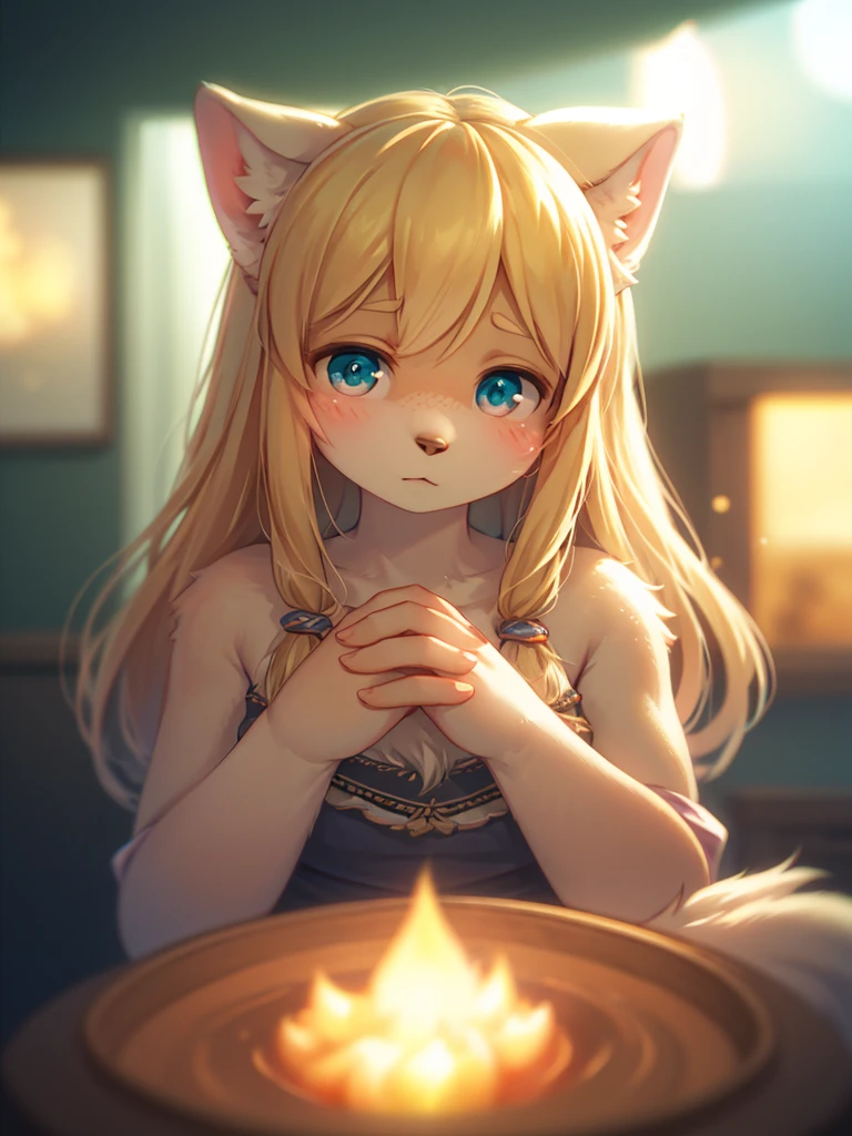 (Sumilux f1.4 75mm , low Latitude old color negative film , cross process , bokeh, flare, chromatic aberration , soft focus, (Shallow focus) , soft glow , Maximum aperture, High Key , Transparent depiction) , blond Mature wolf Woman , hide with hand , (freckles:0.7) , in the Brothel room , (Spirit photography) , (Holding two big peaches:0.8) , Mucus seeps out from the cracks