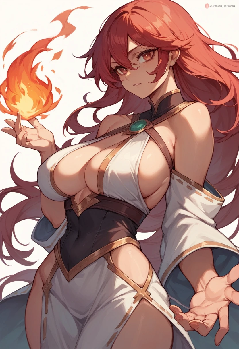 Girl, big boob , red hair, long hair,fire magic girl