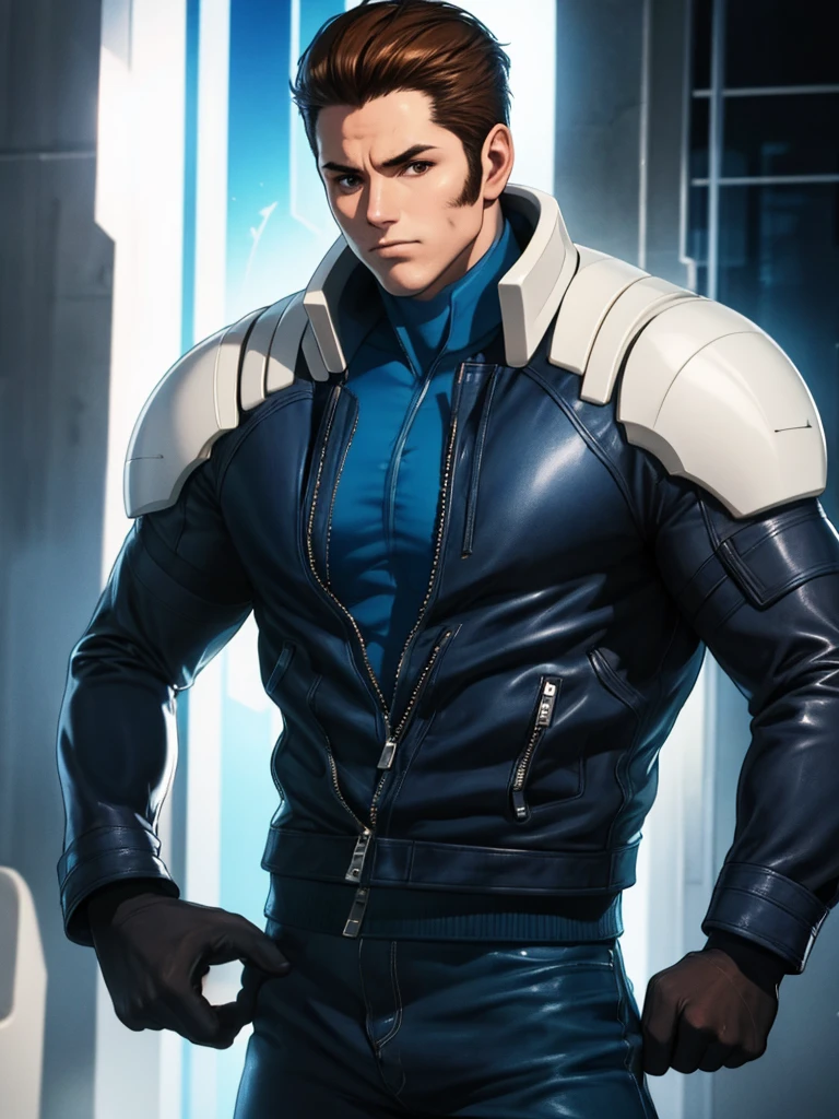 30-year-old man, alone, strong, short brown hair, blue clothing, high resolution, perfect image, very detailed, high contrast, digital colors, simple, medium shot, cinematic, ultra-sharp focus, award-winning photography, perfect contrast, high sharpness, depth of field, ultra detailed photography. global illumination, fluid, ultra high definition, 8k, Unreal Engine 5, ultra sharp focus, award-winning photography, Art Season Trends,
