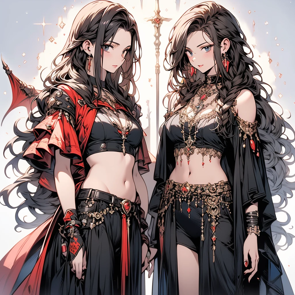 (Highest quality)),(Ultra-high resolution),(Ultra-detailed),(Detailed depiction),((Best Anime)),(A masterpiece),Sharpness,Claire,Ultra-precise art,modern art, (Devilish beauty),Glamorous Body,Small waist,belly button,((Fascinating Fashion)),choker,Chain Accessories,Earrings
