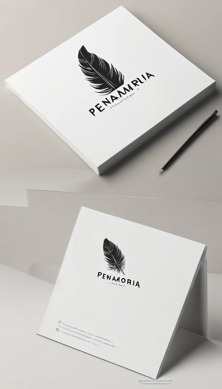 A minimal, modern, simple, cinematic logo design for the brand “Penamemoria". Create a modern, minimalistic, high-quality, logo of a memory feather. The logo must be convey a sense of dreams, stories, memories, music and imagination.