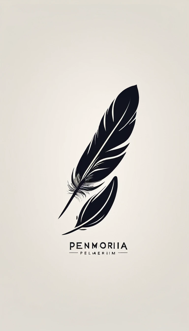 A minimal, modern, simple, cinematic logo design for the brand “Penamemoria". Create a modern, minimalistic, high-quality, logo of a memory feather. The logo must be convey a sense of dreams, stories, memories, music and imagination.