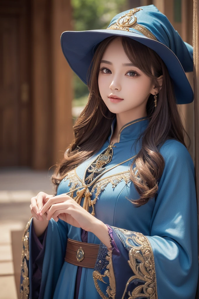 ((masterpiece)), ((Highest quality)), (Very detailedな), ((cute)), cute, (Lovely), ((sexy)), (device), ((Very detailed)), (Fine grain), (Detailed facial features), (Detailed fingers), (Detailed clothing features),4K, (8K), (beautiful), shape, Dynamic Angle, (Upper Body:1.2), (Holding a Wizard&#39;Cane:1.3), Knossos palace, evening, autumn, Beautiful woman, alone, beautiful navy blue wizard dress, (She is wearing a skimpy wizard&#39;s dress:1.3), beautiful purple hair, Fishtail Blade, beautiful blue eyes, ((beautiful eyes)), White teeth, Saggy breasts, (hair ornaments:1.2), Earrings, Bib Necklace, smile, Lens flare, Shiny、Big Breasts、