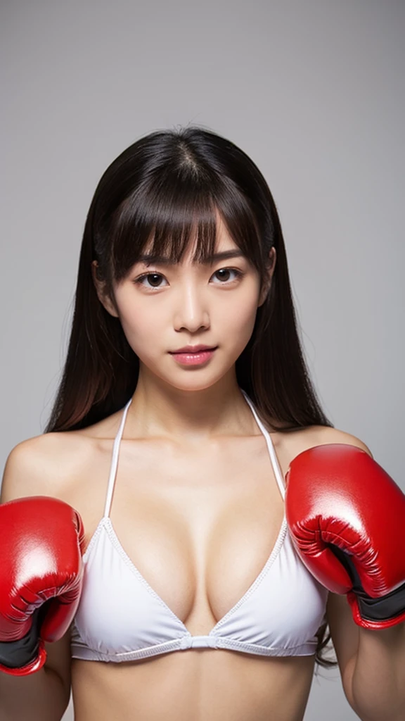 1People Girls、20-year-old、Japanese、Beauty、Beautiful face、Cute face、bikini、Boxing gloves、Fighting Pose