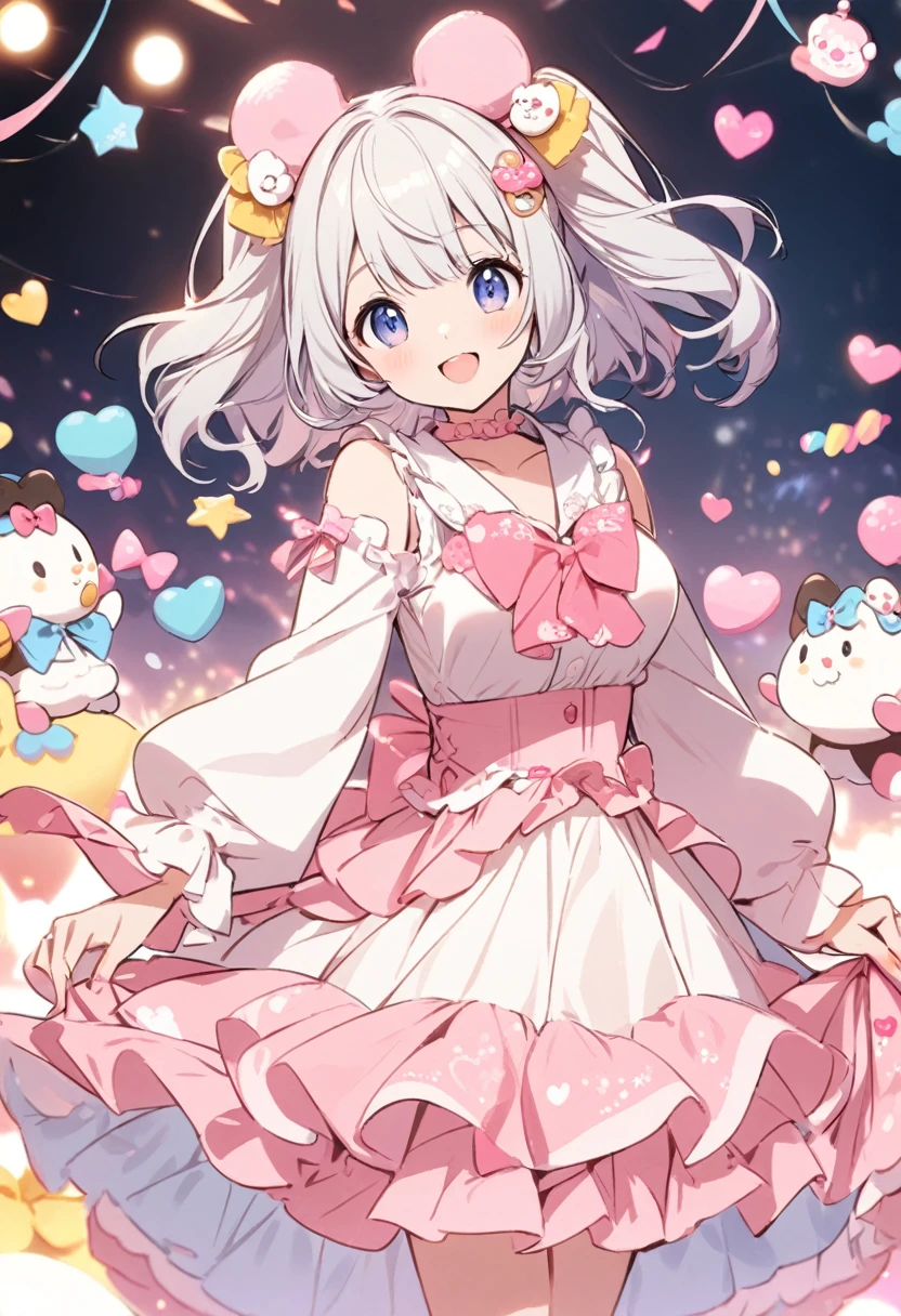 Cute smiling girl in flowing skirt, Sanrio