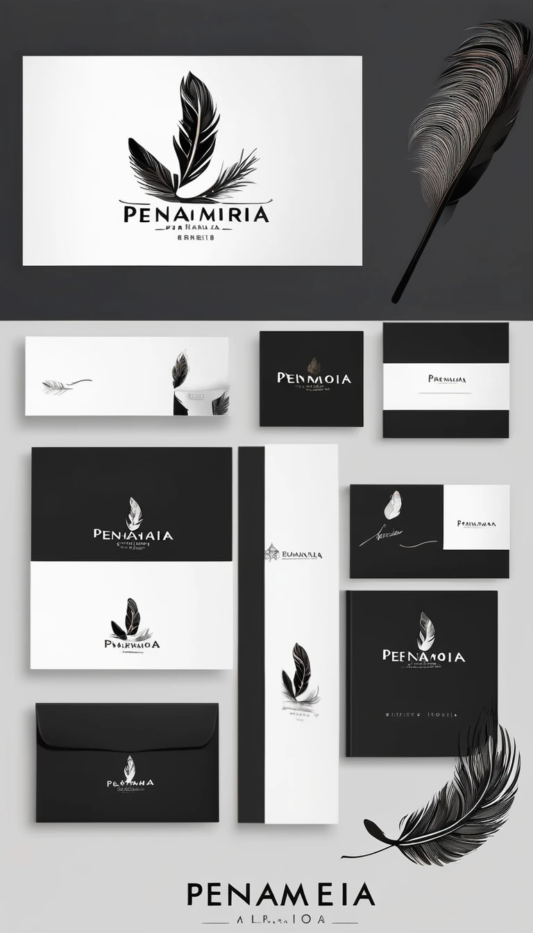 Create a minimal, modern, simple, inspirational, memorable, dream like logo design of a boy and a feather for the brand “Penamemoria".